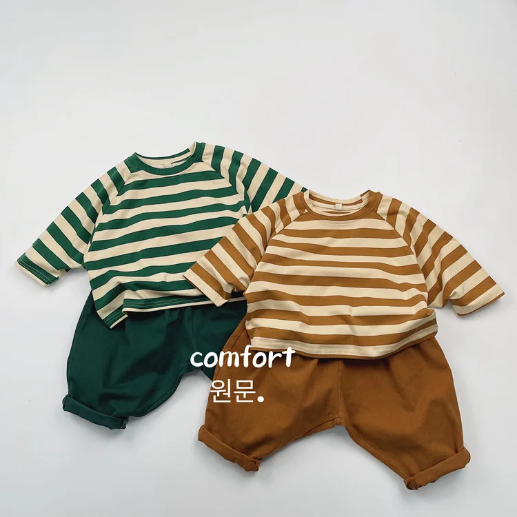 2025 Autumn New Children Loose Casual T Shirts Baby Boys Girls Cotton Striped Bottoming Shirt Toddler Kids Dolman Sleeve Tops 15 S372d606e1cb94e9dbbbb63f15f183f61e