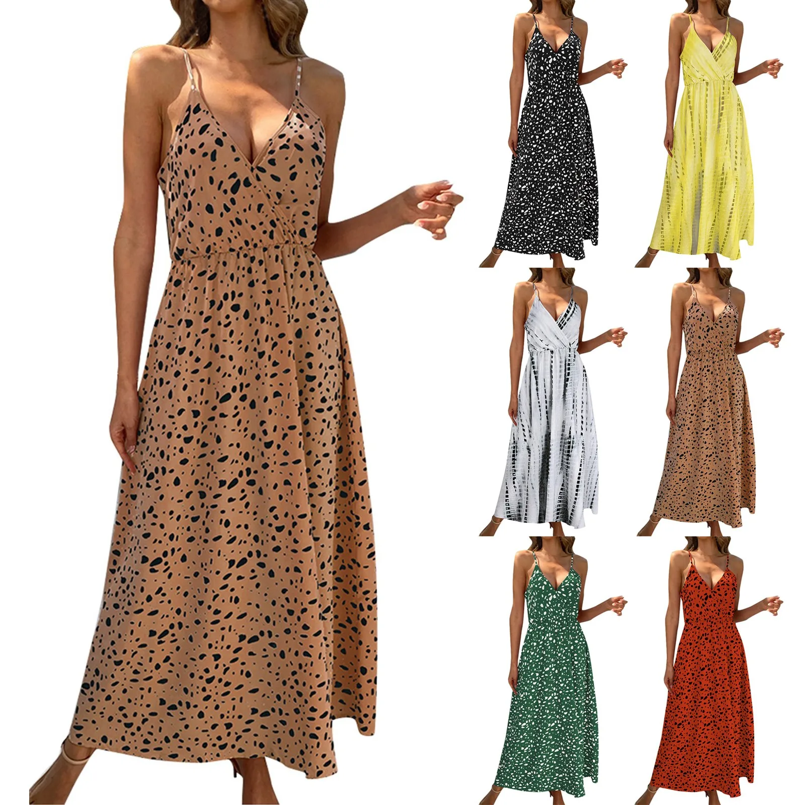 

Women's Summer V-neck Dresses Sling Floral Backless Dress Long Dresses Youthful Versatile Elegant Party Dress vestidos de fiesta