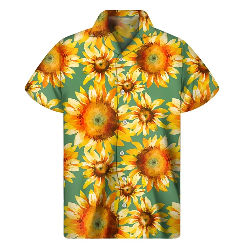 

Fashion Art Sunflower 3D Print Aloha Shirt Men Floral Hawaiian Shirts Women Summer Short Sleeve Tops Street Lapel Button Blouse