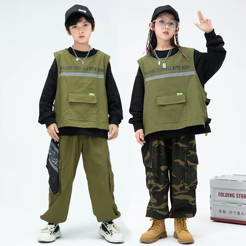 Summer New Fashion Kids Hip Hop Clothing Army Green Vest overalls 2pcs Set Boys Girls Jazz Dance Performance Costume 6-16Y
Summer New Fashion Kids Hip Hop Clothing Army Green Vest overalls 2pcs Set Boys Girls Jazz Dance Performance Costume 6-16Y