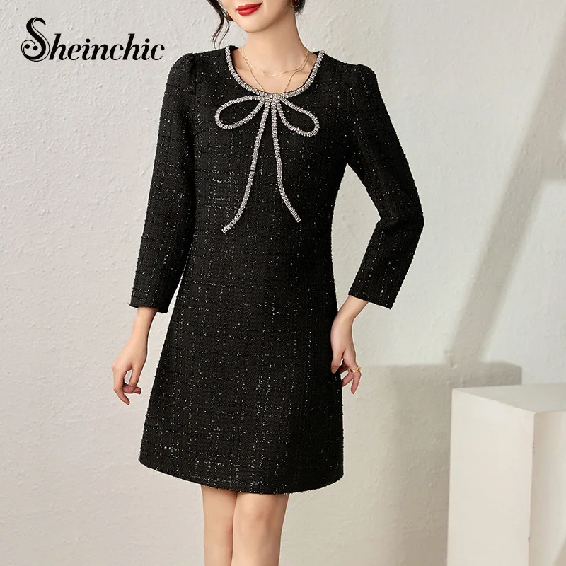Luxury Diamonds Beading Bow Vestidos Para Mujer 2024 Spring Autumn Elegant O-neck Mini Dresses for Women Red Black Wool Vestidos
Luxury Diamonds Beading Bow Vestidos Para Mujer 2024 Spring Autumn Elegant O-neck Mini Dresses for Women Red Black Wool Vestidos