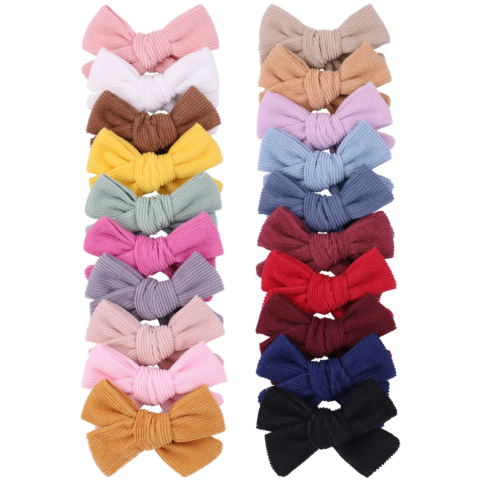 

40pc/lot New 3.1Inch Corduroy Hair Bows with Clips Baby Girl Solid Hair Bow Hairpin Newborn Safe Barrettes Kids Hair Accessories