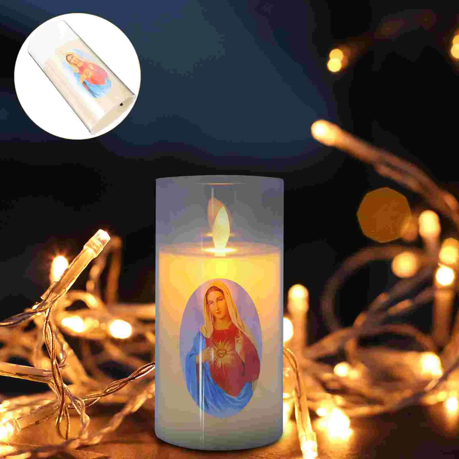 

Prayer Candles Catholic Bulk Window for Operated with Flickering Flame Blessed Shine Mary Virgin LED