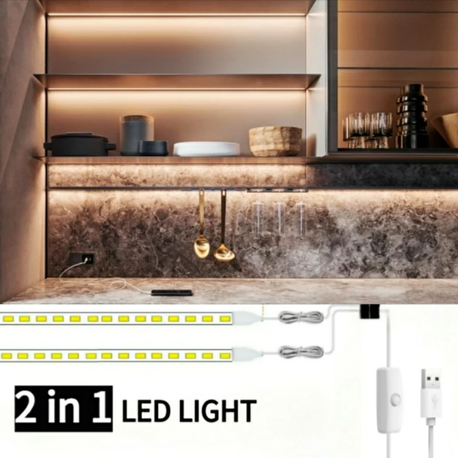 

2 In 1 USB LED Strip With Switch 1M 2M 3M 5M Light Tape Decoration Ribbon for Kitchen wardrobe Room