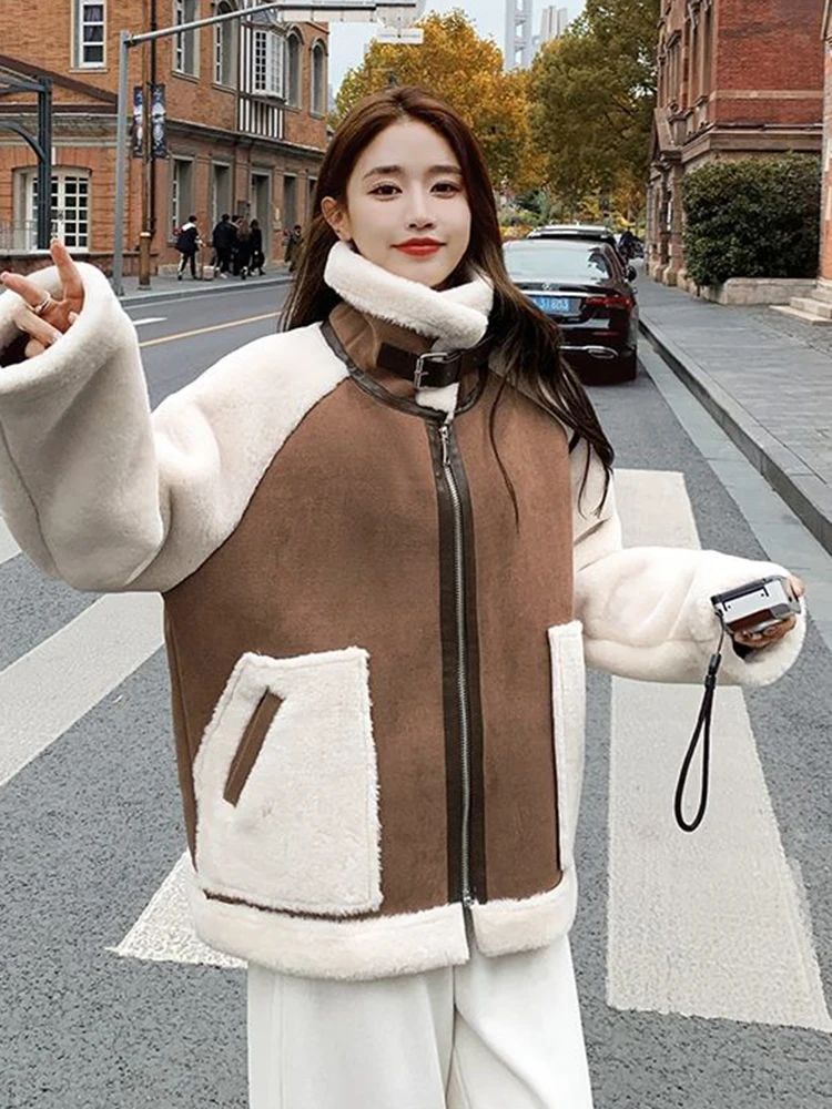 Women Jacket Korean Fashion Double-sided Lambswool Imitation Leather Woman Clothing Loose Short Female Outwear Top
Women Jacket Korean Fashion Double-sided Lambswool Imitation Leather Woman Clothing Loose Short Female Outwear Top