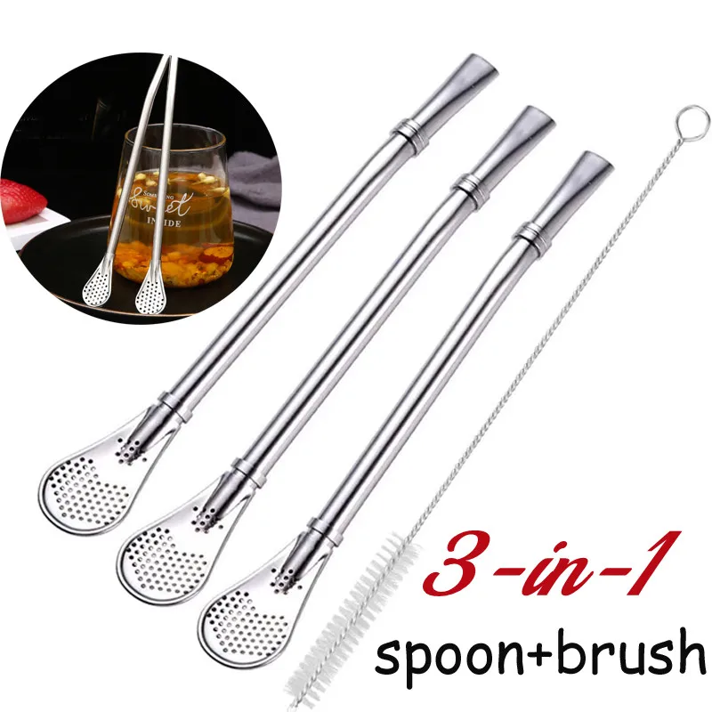 3pcs Spoon Brush Sets Multifunctional Straw Spoon Mixer Reusable Stainless Steel Drinking Straws with Filter Coffee Stir Bars
3pcs Spoon Brush Sets Multifunctional Straw Spoon Mixer Reusable Stainless Steel Drinking Straws with Filter Coffee Stir Bars