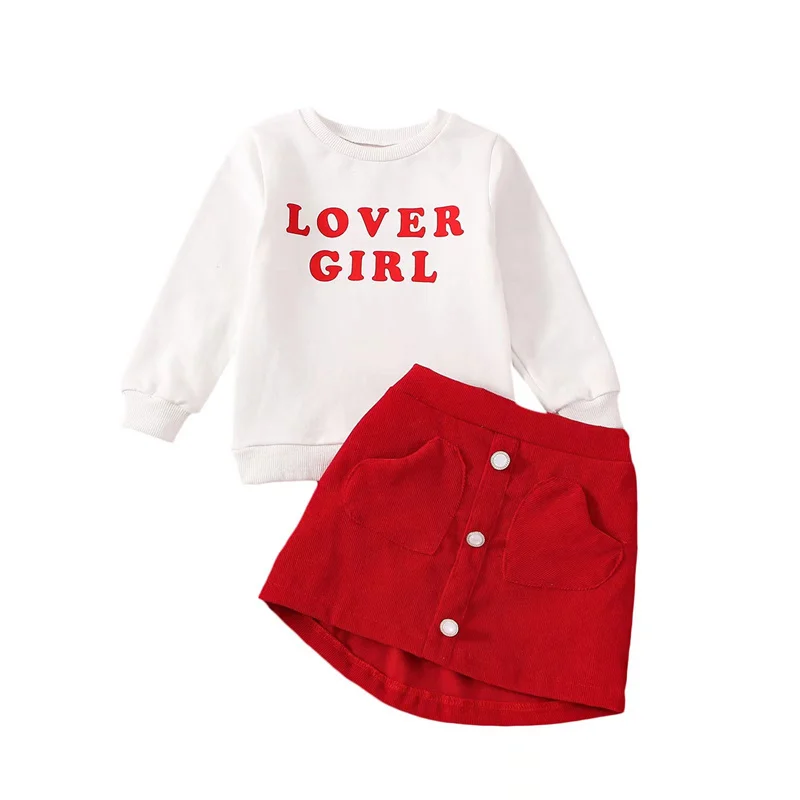 Toddler Girls Outfits Valentine's Day Letter Print Long Sleeves Sweatshirt + Buttons Corduroy Skirt Set Casual Fashion Outfits
Toddler Girls Outfits Valentine's Day Letter Print Long Sleeves Sweatshirt + Buttons Corduroy Skirt Set Casual Fashion Outfits