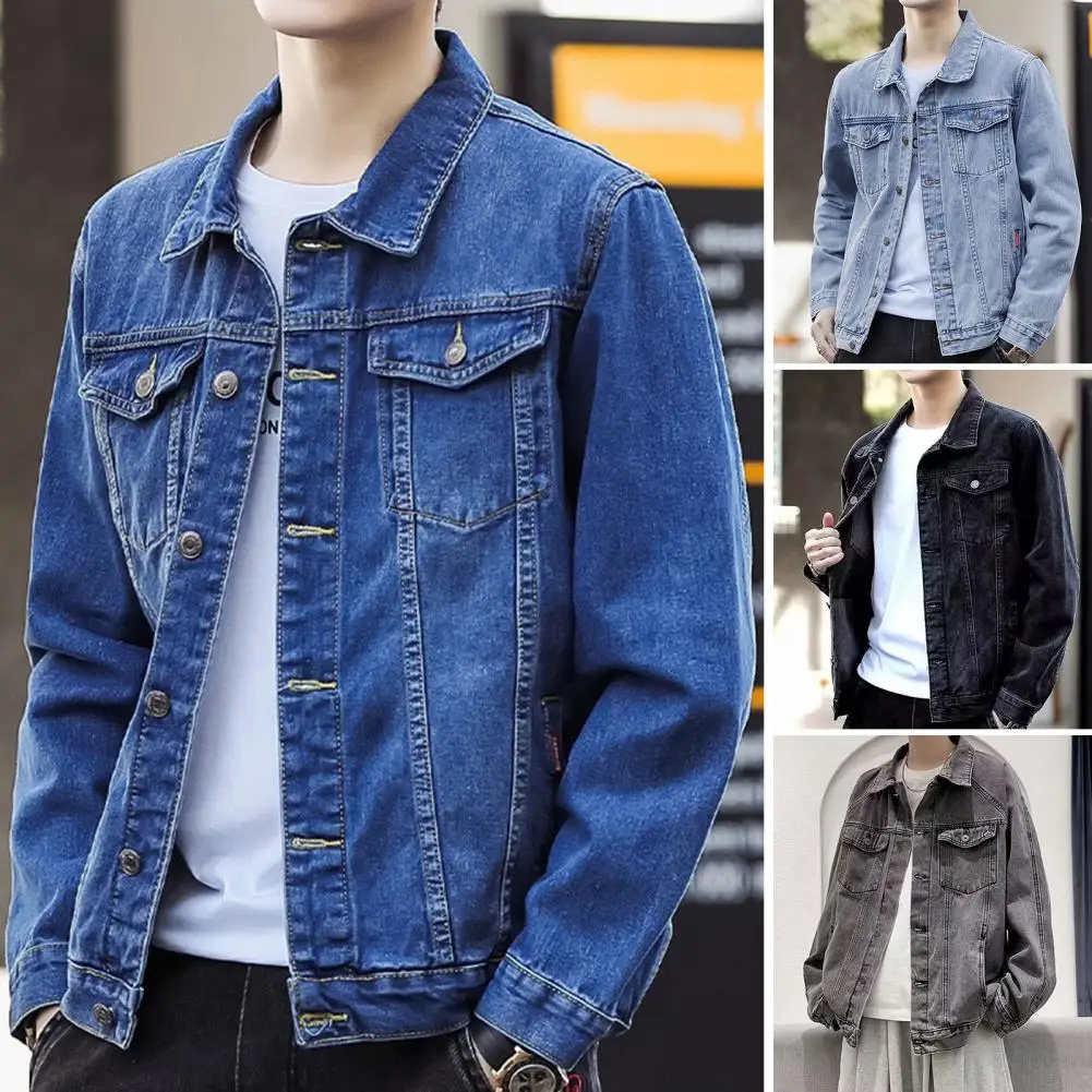 

Мужская джинсовая куртка в стиле ретро, свободная джинсовая куртка с несколькими карманами, уличная одежда, пальто с длинным рукавом и лацканами