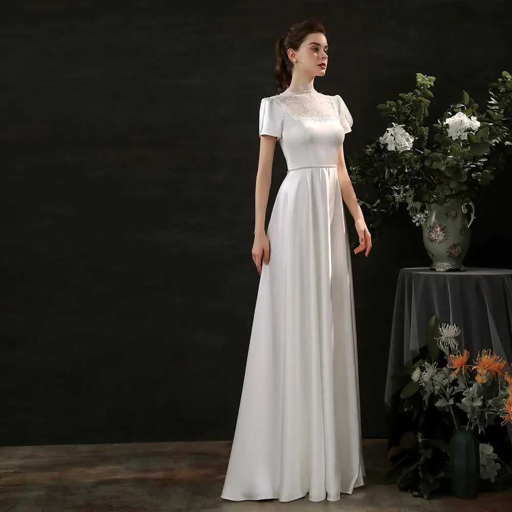 Romantic Floor Length Wedding Dress Decorated With Pearls At The Waist Elegant Lace Neckline Short Sleeves Bridal Gowns SWD366
Romantic Floor Length Wedding Dress Decorated With Pearls At The Waist Elegant Lace Neckline Short Sleeves Bridal Gowns SWD366