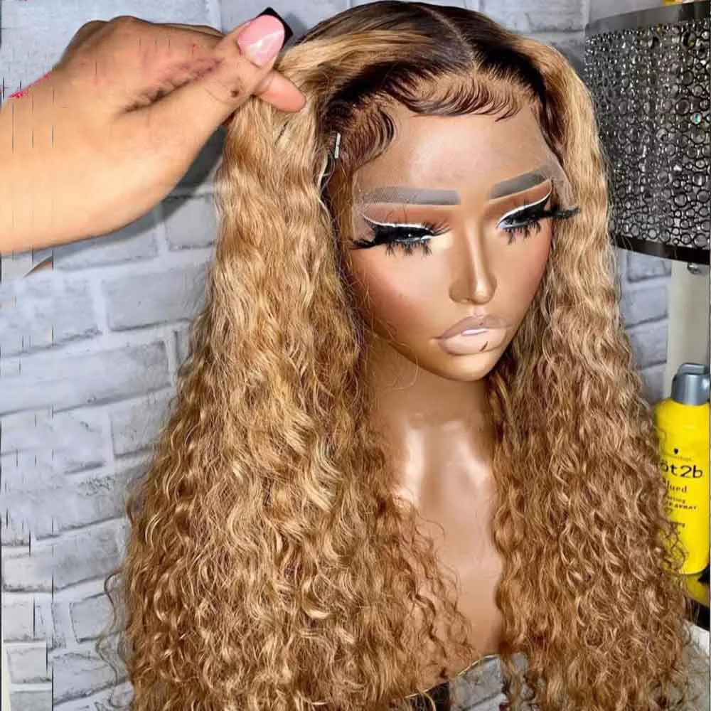 

Soft 26”Long Kinky Curly 180% Density Ombre Honey blonde 27 Lace Front Wig With Baby Hair For Black Women Natural Hairline Daily