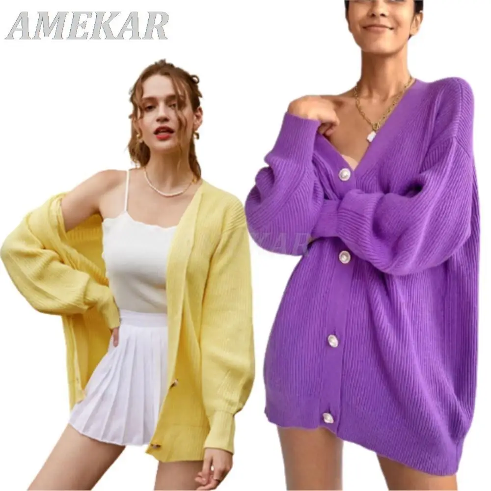 New Solid Color Casual Cardigan Sweater For Women Loose Knit Single-breasted Cardigan Lady Cropped Cardigan Coat Long Sleeve Top
New Solid Color Casual Cardigan Sweater For Women Loose Knit Single-breasted Cardigan Lady Cropped Cardigan Coat Long Sleeve Top