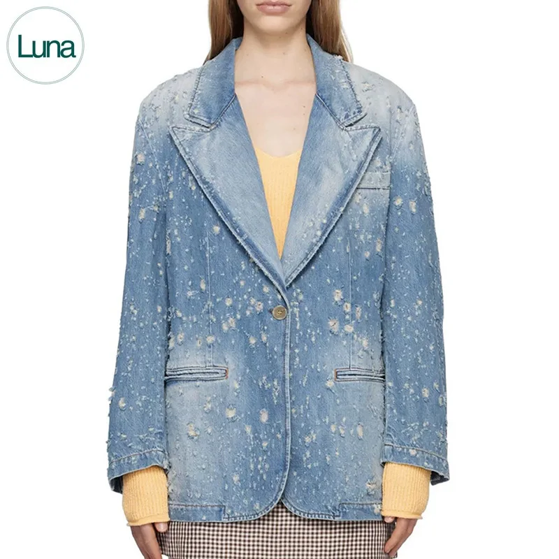Fashion temperament simple women's small suit 2023 autumn niche design hand-worn denim suit jacket woman
Fashion temperament simple women's small suit 2023 autumn niche design hand-worn denim suit jacket woman