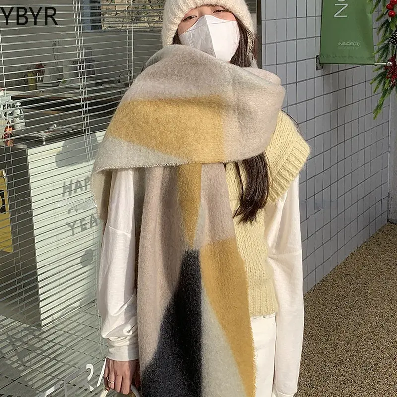 

2023 Winter Scarf Women Cashmere Warm Pashmina Plaid Foulard Female Scarves Wraps Thick Soft Bufanda Tassels Shawl Long Stole