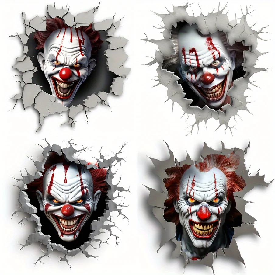 4 in 1 3D Scary Clown Decals Creative Decals Stickers Fun Decals Waterproof Vinyl Car Stickers Decorative Accessories
4 in 1 3D Scary Clown Decals Creative Decals Stickers Fun Decals Waterproof Vinyl Car Stickers Decorative Accessories
