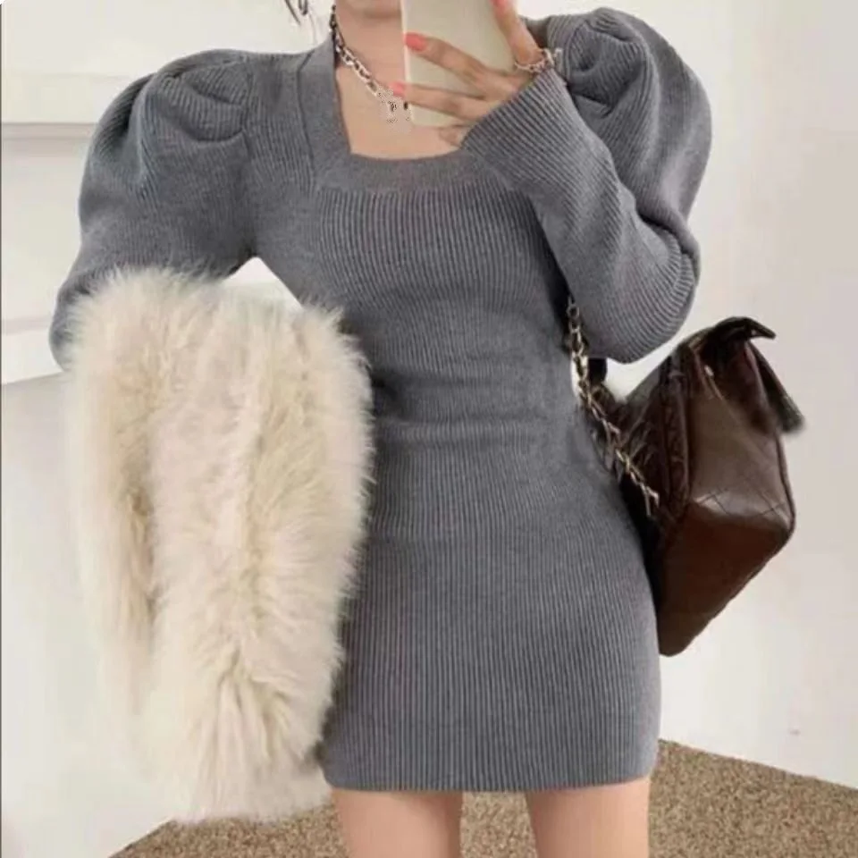 2023 Knitted Mini Dress Women Square Neck Slim Solid Sweater Dresses Winter Autumn Basic Long Bubble Sleeve Dresses Vestidos
2023 Knitted Mini Dress Women Square Neck Slim Solid Sweater Dresses Winter Autumn Basic Long Bubble Sleeve Dresses Vestidos