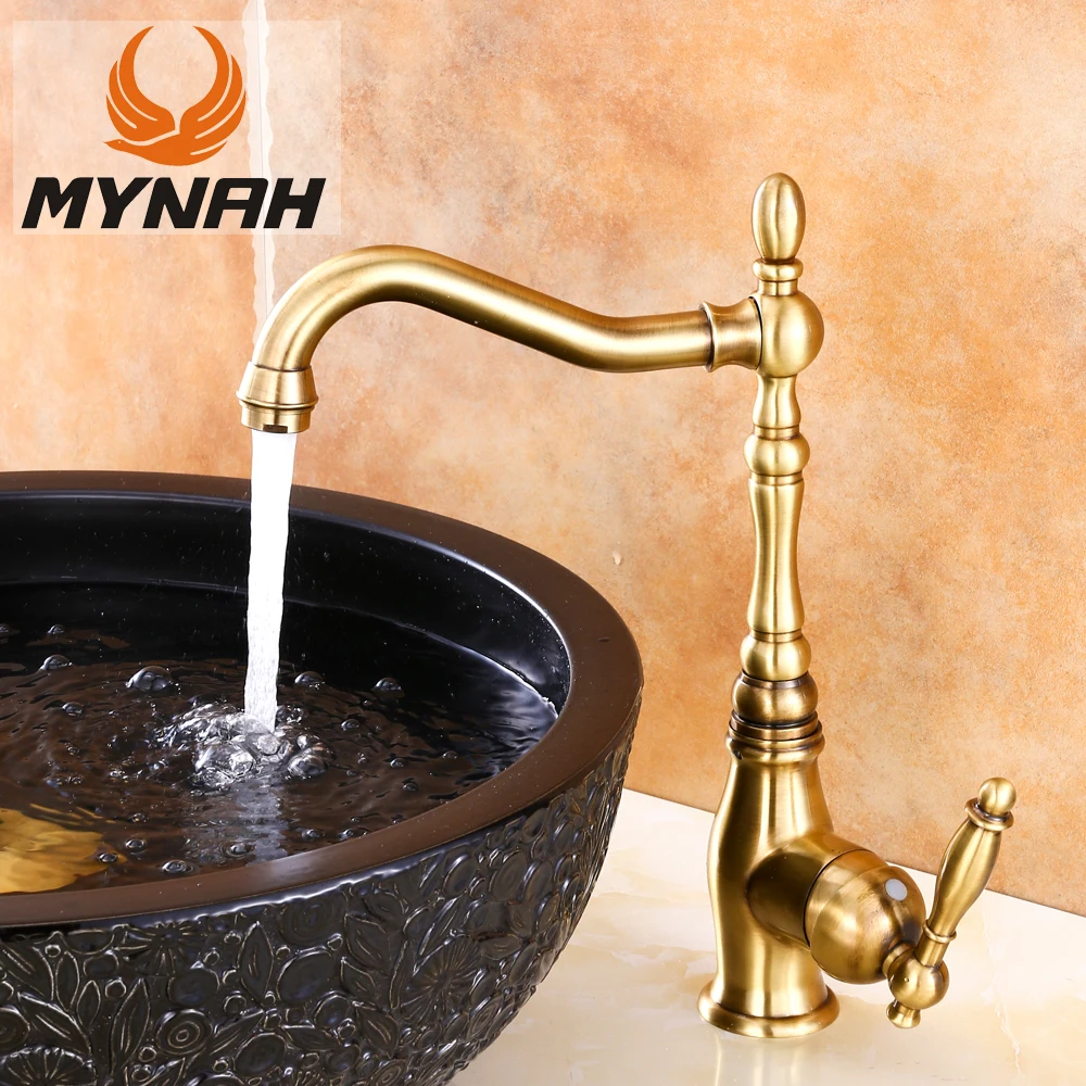

MYNAH Antique Basin Sink Faucet Single Handle Hot Cold Water Mixer Chrome Kitchen Faucets Countertop Classic Styling Basin Taps