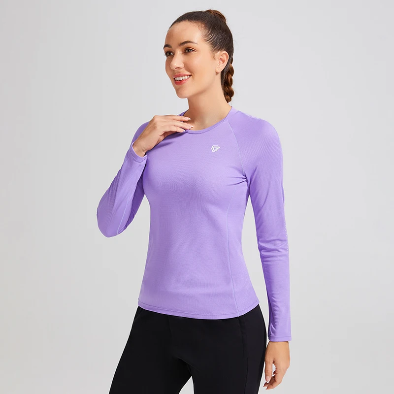 

Женская спортивная футболка из 100% полиэстера с длинным рукавом для занятий йогой и фитнесом, быстросохнущая Спортивная одежда для занятий спортом на открытом воздухе