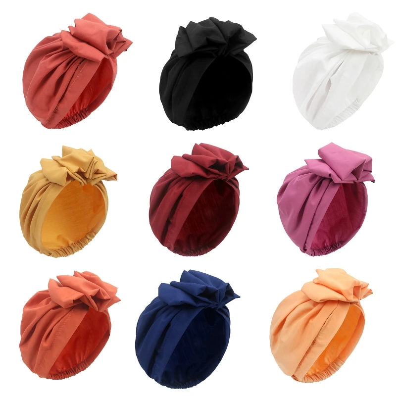 

Turbans for Women Soft Pre Tied Knot Fashion Pleated Turban Cap Beanie Summer Beach Headwrap Sleep Hat Multi Color