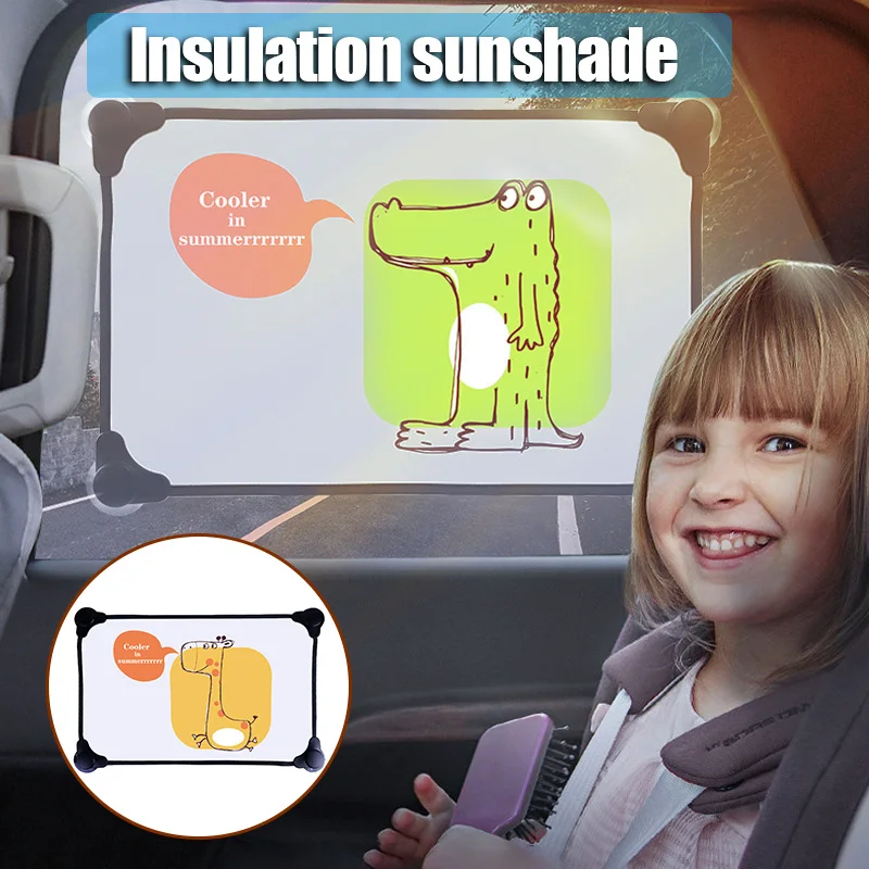 

2020 Cute Cartoon Car Sun Shade Creative Sucker Shade Screens UV Protection Heat Insulation Curtain for Most Auto
