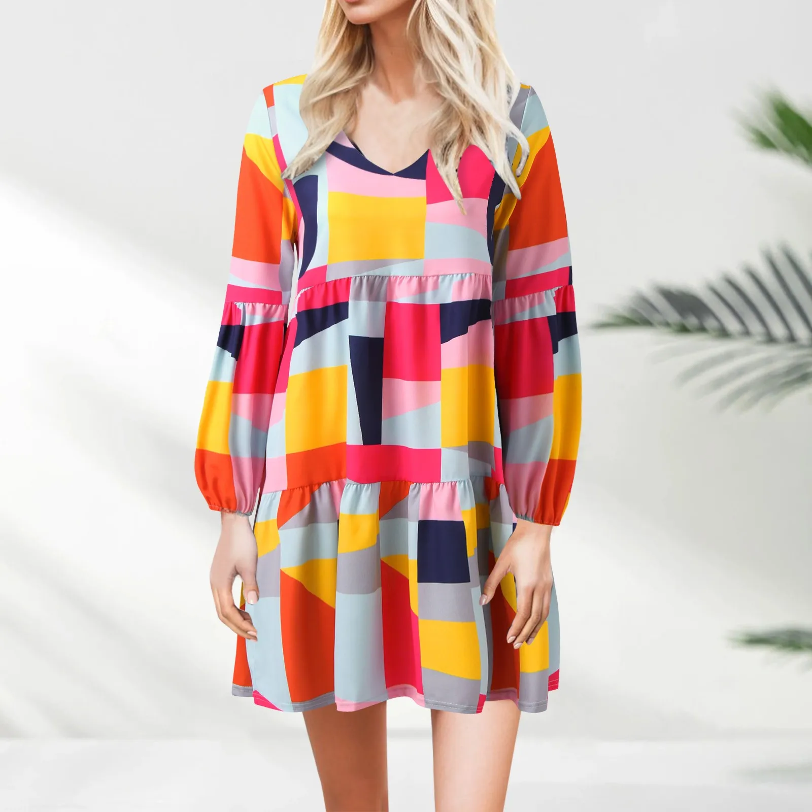 2023 Casual Summer Women Sexy Colorful Print Dress Women V-neck Long Sleeve Party Dress A-Line Elegant Dresses Vestidos Clothes 
2023 Casual Summer Women Sexy Colorful Print Dress Women V-neck Long Sleeve Party Dress A-Line Elegant Dresses Vestidos Clothes