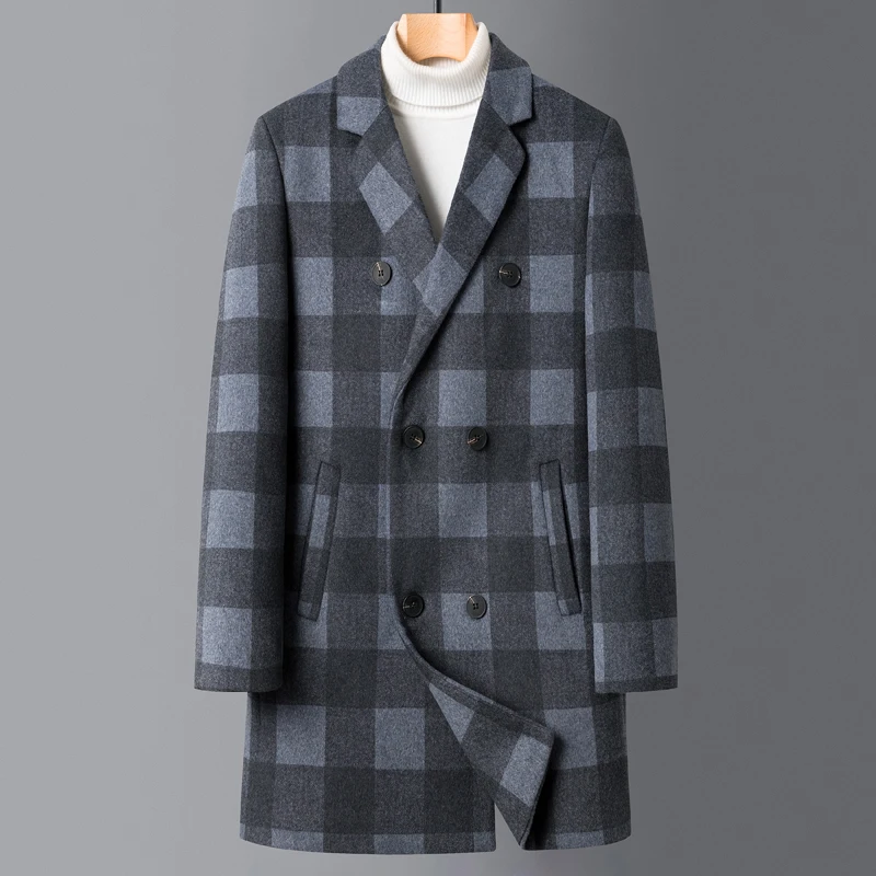England Style Double Breasted Men's Woolen Overcoat Plaid Business Casual Slim Mid-Length Trench Coat Male Thick Warm Overcoat
England Style Double Breasted Men's Woolen Overcoat Plaid Business Casual Slim Mid-Length Trench Coat Male Thick Warm Overcoat