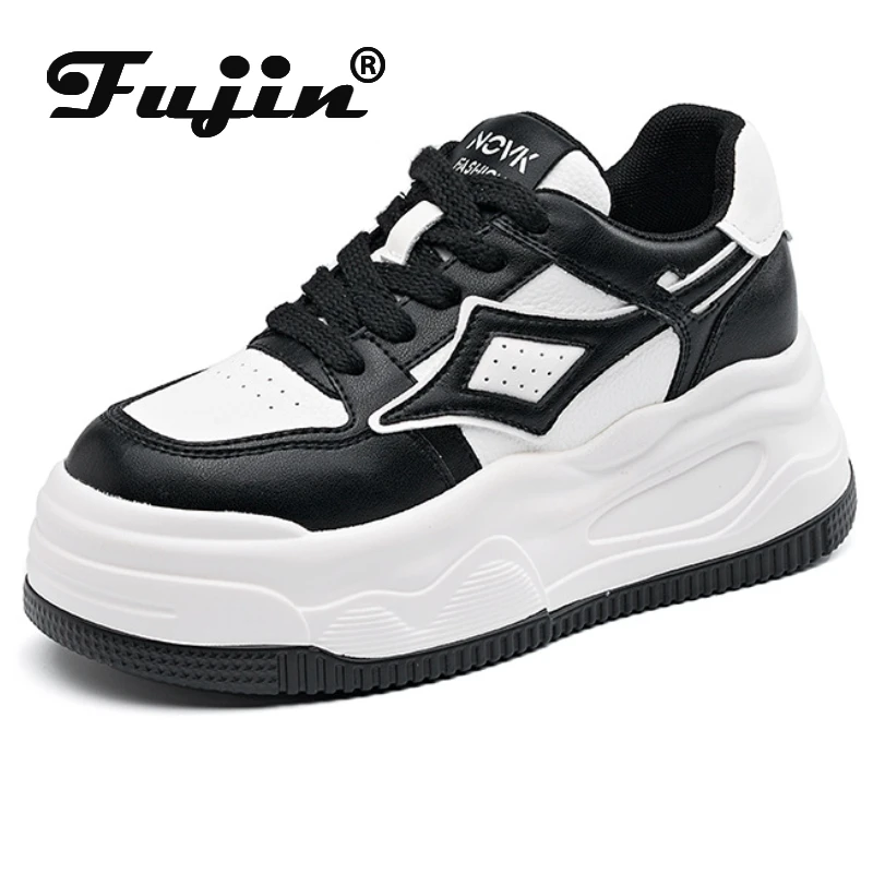 

Fujin 8.5cm Cow Genuine Leather Vulcanize Comfy Boots Platform Flats Autumn Ladies Spring Pils Mules Chunky Sneaker Women Shoes