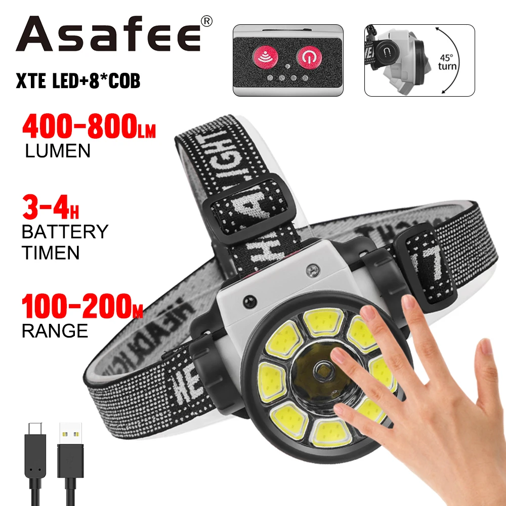 Asafee LY-004 XTE COB LED 800LM Headlamp Inductive Switch Headlight Rechargeable IPX4 Waterproof 200M Range 45° Floodlight Head
Asafee LY-004 XTE COB LED 800LM Headlamp Inductive Switch Headlight Rechargeable IPX4 Waterproof 200M Range 45° Floodlight Head