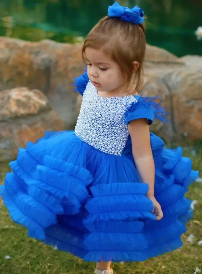 

Glitter Pearls Baby Girl Dress Tutu Skirt Lolita Girls Dresses First Birthday Party Gown Cute Kid Gown 12M 24M