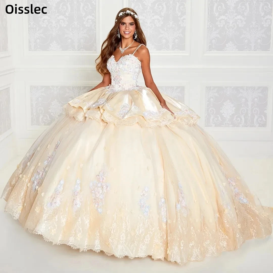 Puffy Quinceanera Dresses Spaghetti Straps Appliques Ball Gowns Sweetheart Satin Lace Prom Gown Sweet 16 Vestidos de 15 Años
Puffy Quinceanera Dresses Spaghetti Straps Appliques Ball Gowns Sweetheart Satin Lace Prom Gown Sweet 16 Vestidos de 15 Años