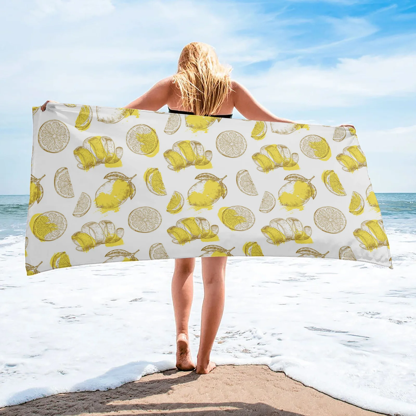 

Летнее модное банное полотенце с рисунком лимона для ванной комнаты, пляжное полотенце из микрофибры для плавания, мягкое быстросохнущее искусственное полотенце