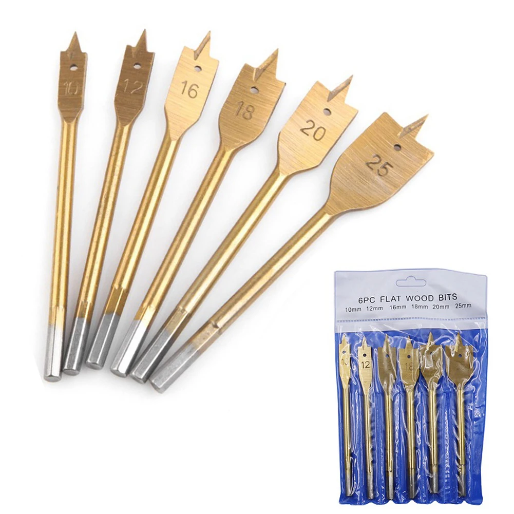 6Pcs Spade Flat Wood Drill Bit 10-25mm Hex Shank Metric Hole Saw 150mm For Woodworking Carpentry Power Tools Accessories
6Pcs Spade Flat Wood Drill Bit 10-25mm Hex Shank Metric Hole Saw 150mm For Woodworking Carpentry Power Tools Accessories