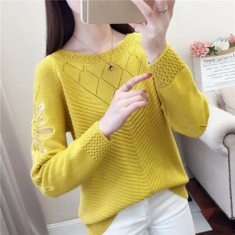 

Women's Spring Autumn Fashion Elegant Round Neck Long Sleeve Solid Color UnderlayKnitwear Casual Versatile Western Commuter Tops