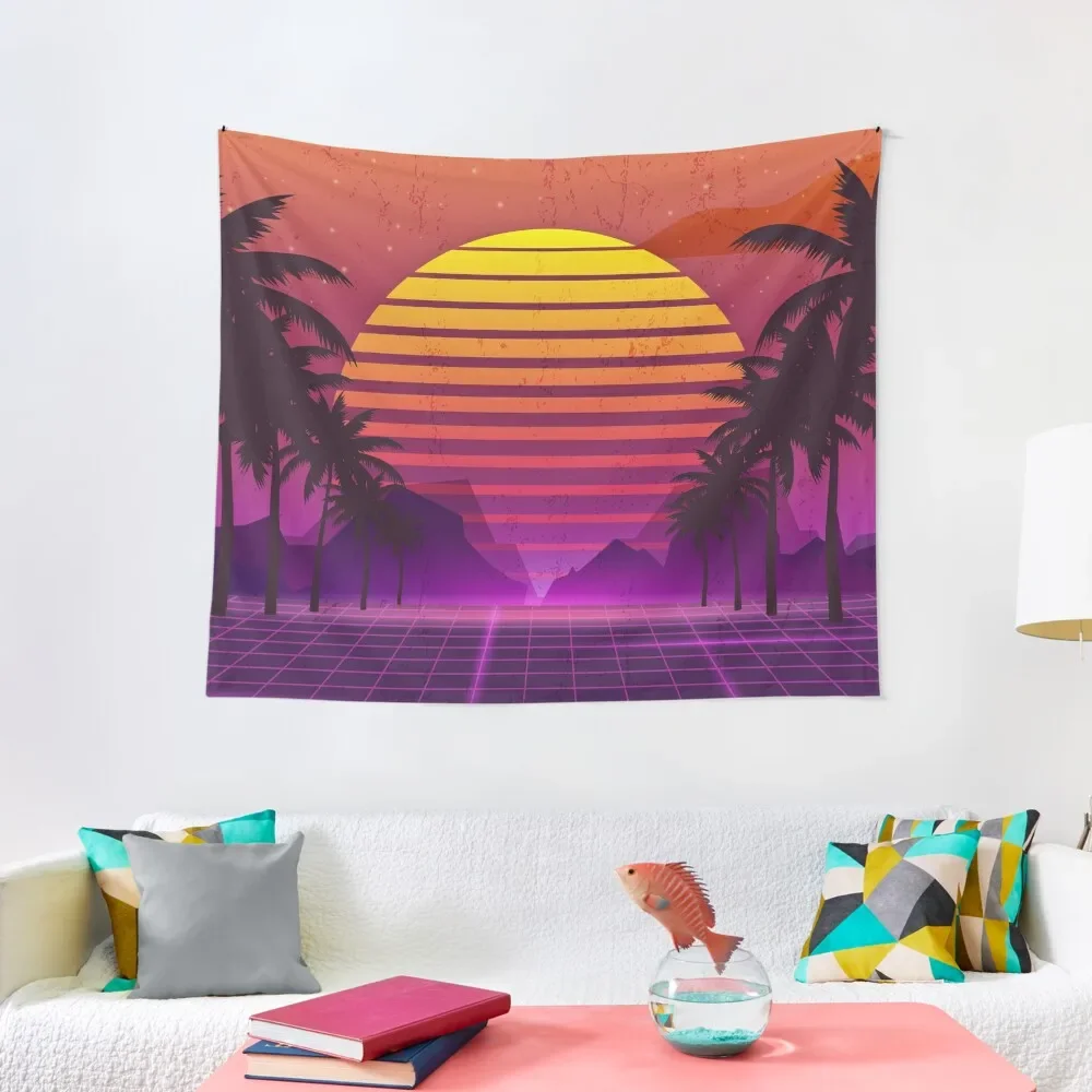 

80's Palm Trees Sunset Vaporwave Tapestry Bed Room Decoration Kawaii Room Decor Tapestry