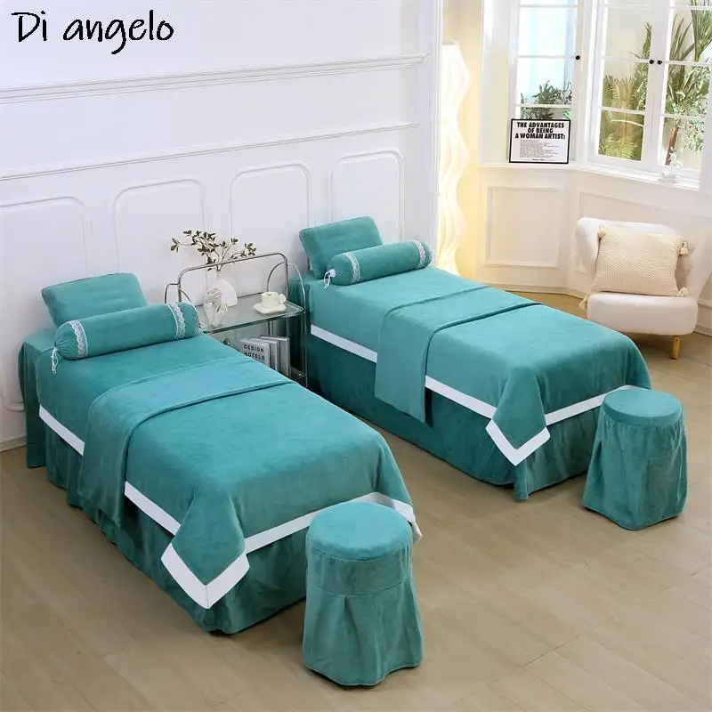 

Custom Size LOGO 4-8pcs Crystal Velvet Bedding Set Beauty Salon Tuina Massage Spa Bed Sheet Bed Cover Candy Pillow Duvet Cover#S