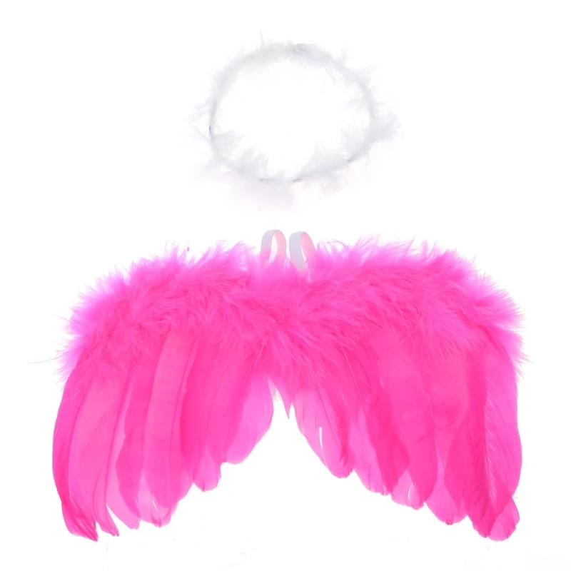 

Y1UB Fuzzy-Feather Angel Wings Headband Set for Baby Cosplay Girls Costume Photography White Angel Feathers Wing Outfit Props