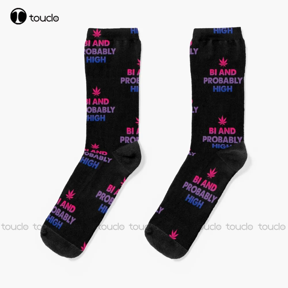 

Funny Bi And Probably High Bisexual Flag Pot Weed Gifts Socks High Quality Cute Elegant Lovely Kawaii Cartoon Sweet Cotton Sock