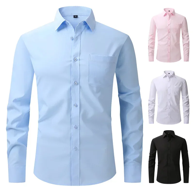 

Универсальная стрейчевая Мужская рубашка, деловая Повседневная рубашка с длинными рукавами, профессиональная деловая однотонная мужская одежда с защитой от морщин