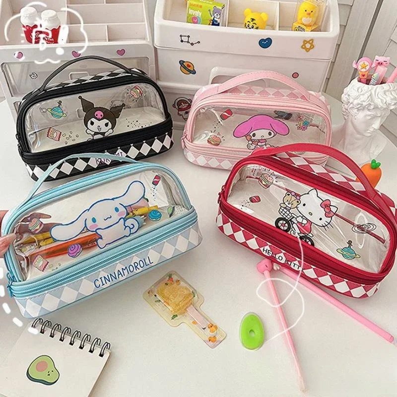 

Sanrio большой емкости 2 слоя карандаш фоторучка сумка Kawaii Hello Kitty Cinnamoroll Kuromi портативная канцелярская коробка школьные принадлежности