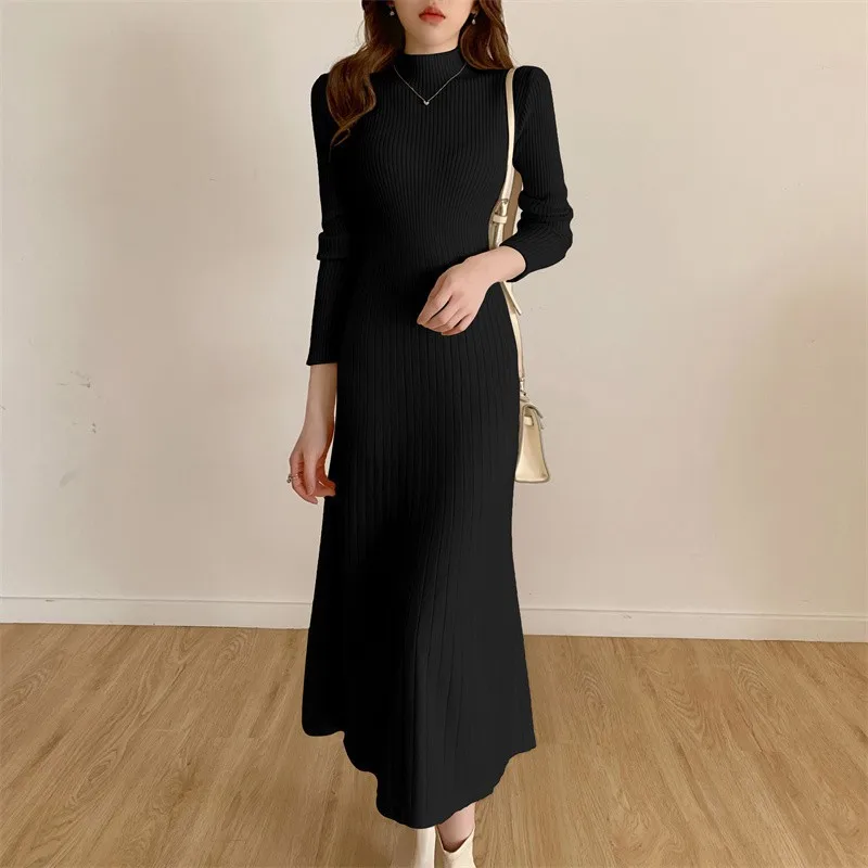 

Spring Crochet Sweater Dress for Women Long Sleeve Loungewear Korean Fashion Office Fairy Elegant Sexy Bodycon Dress 2024