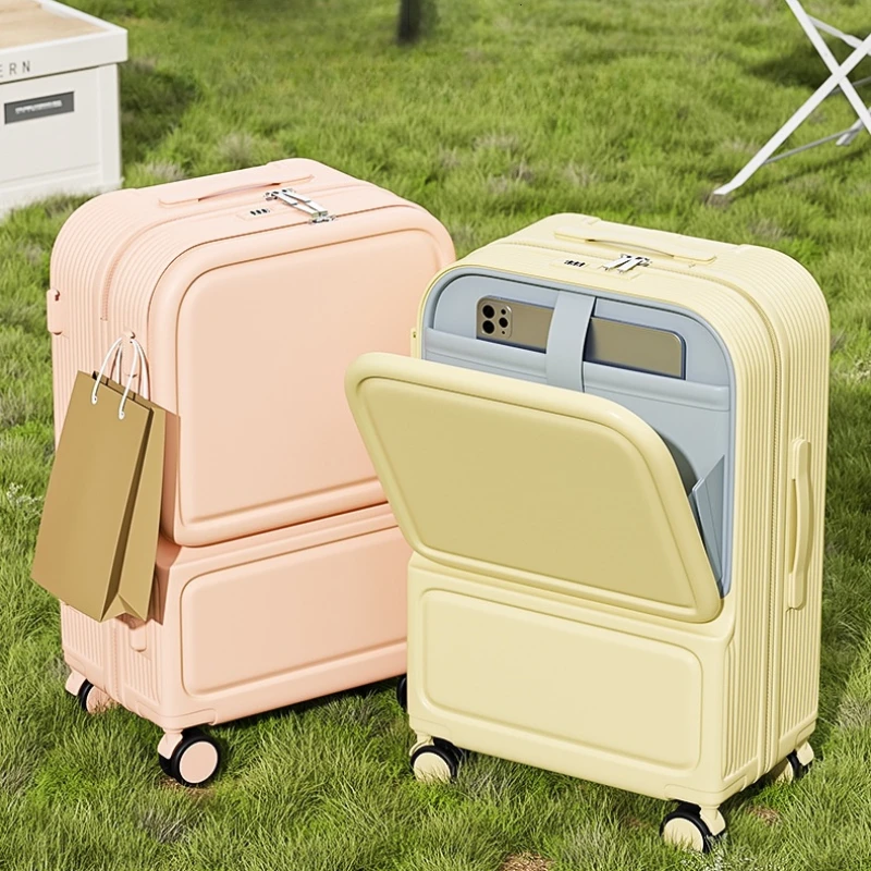 

Travel Suitcase USB Suitcase ABS+PC Trolley Case Front Opening Laptop Boarding Case Carry on Luggage Cup Holder Luggage