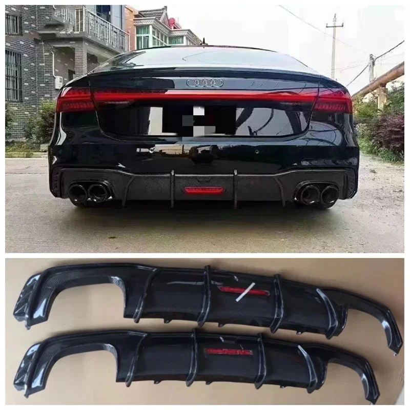 

For Audi A7 S7 C8 2019 2020 2021 2022 2023 Real Carbon Fiber Trunk Rear Bumper Lip Diffuser Spoiler Exhaust Body Kit