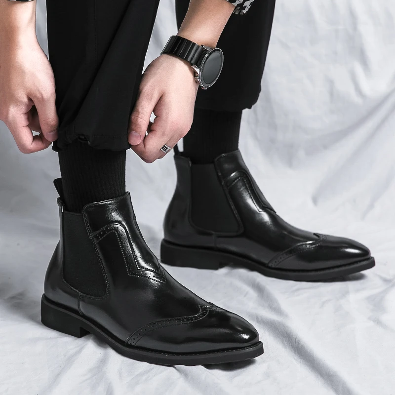 

Luxury Men British Style Ankle Boots High Quality Men Chelsea Boots Slip on Classic Retro Formal Dress Dating Formal Party Shoes