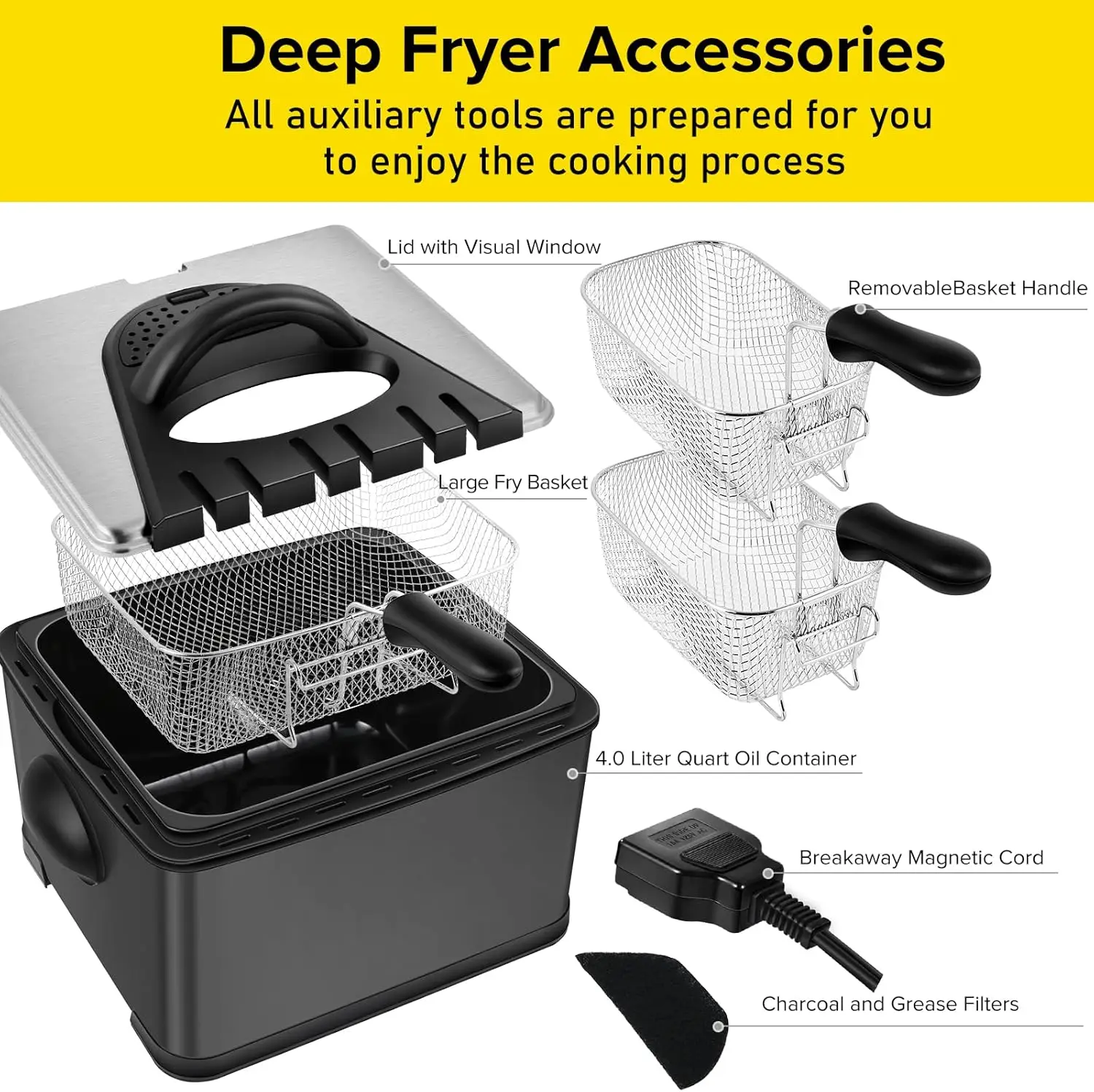1700-Watt Stainless-Steel Triple Basket Electric Deep Fryer with Timer Free Extra Odor Filter, 4L/17-Cup, Black 7 Mallzona S376873ce7b9d439f9eddbce03ccb56f4U 1700-Watt Stainless-Steel Triple Basket Electric Deep Fryer with Timer Free Extra Odor Filter, 4L/17-Cup, Black Mallzona