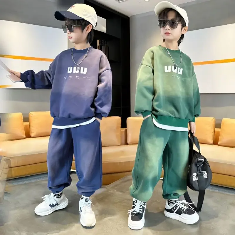 

2024 Teen Big Boys Clothes Set Kids Tracksuit Cotton Hoodies Tops + Pants Children Clothing Boy Sportswear 5 6 8 10 12 14Years