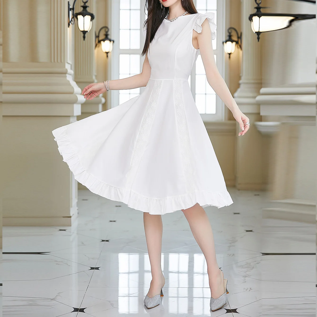 Zoctuo New White Summer Dresses For Women Short Sleeve Round Neck Waistband Lace Panel Elegant A-Line Dress Festival Wear Party
Zoctuo New White Summer Dresses For Women Short Sleeve Round Neck Waistband Lace Panel Elegant A-Line Dress Festival Wear Party