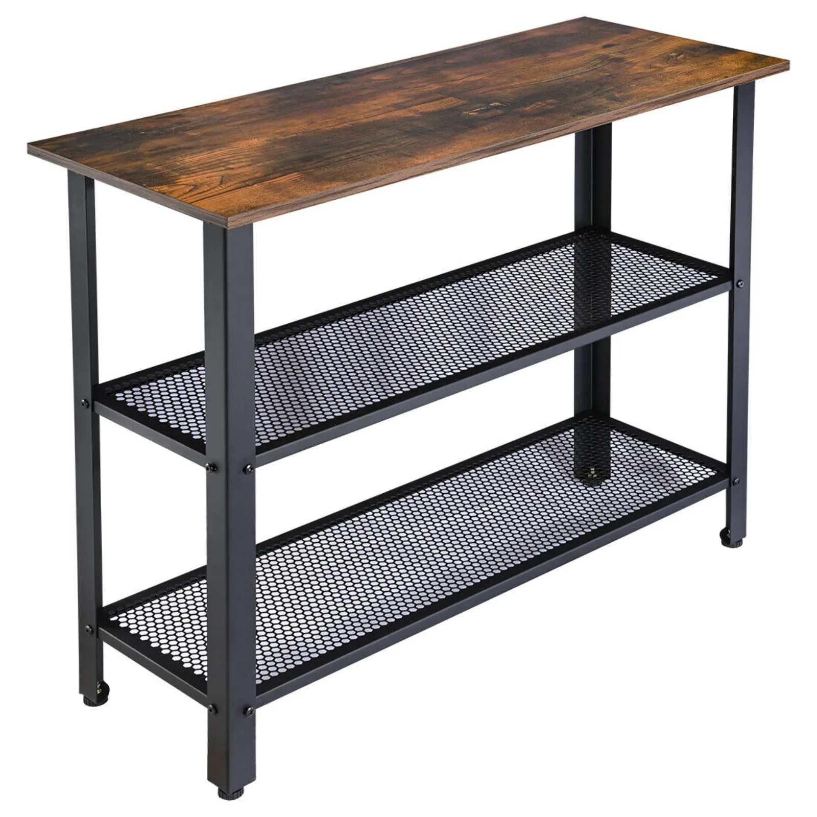 

3-Tier Rustic Console Table Industrial Metal Hallway Furniture w/ Storage Shelf