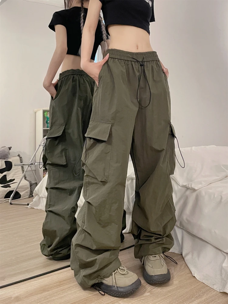 

QWEEK Y2K Cargo Pants Women Vintage Baggy Parachute Korean Streetwear Sweatpants Harajuku Casual Wide Leg Jogger Pants Summer