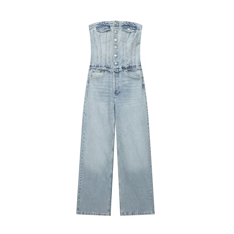 Girls High Street Strapless Denim Jumpsuit 2023 Summer Woman Vintage Light Blue High Waisted Straight Jumpsuits
Girls High Street Strapless Denim Jumpsuit 2023 Summer Woman Vintage Light Blue High Waisted Straight Jumpsuits
