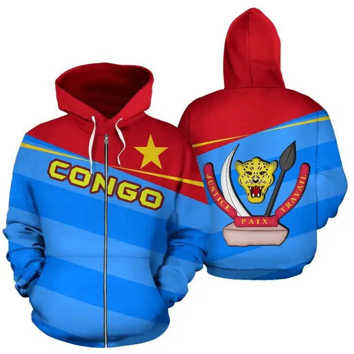 

New African Region Democratic Republic of Congo Action Flag Hoodie Retro Harajuku Sports Casual Print Crew Neck Sweater