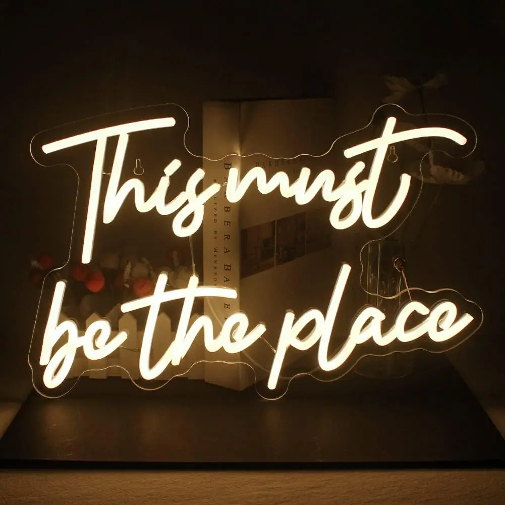 

This Must Be The Place Neon Sign Custom USB Word Light Up Signs for Salon Man Cave Beer Bar Wedding Birthday Party Decor Gifts